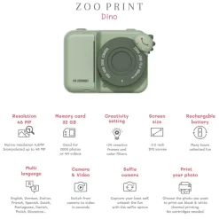 The Zoofamily Aparat cyfrowy z drukarką dla dzieci Zoo Print - Dino Green