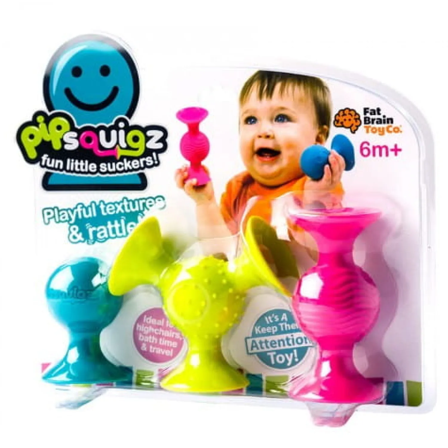 Fat Brain Toys Bobo Przyssawki. 3 Grzechotki. PipSquigz.