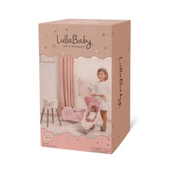 LullaBaby Combo dla lalki niemowlaka – krzesełko do karmienia, kojec i spacerówka, wersja różowa