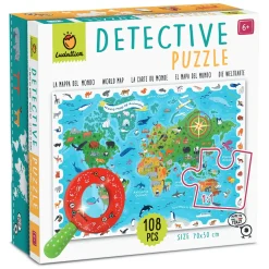 Ludattica DETECTIVE PUZZLE - puzzle, gra detektywistyczna - MAPA ŚWIATA ze ZWIERZĘTAMI