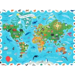 Ludattica DETECTIVE PUZZLE - puzzle, gra detektywistyczna - MAPA ŚWIATA ze ZWIERZĘTAMI