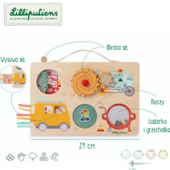 Lilliputiens Drewniana tablica manipulacyjna walizka Pojazdy 12 m+