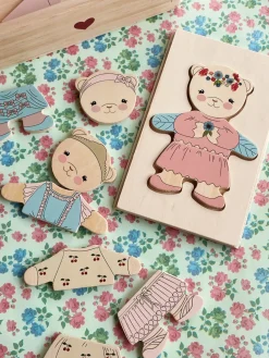 Konges slojd Drewniana układanka puzzle miś - dusty pink