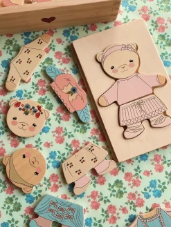 Konges slojd Drewniana układanka puzzle miś - dusty pink