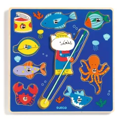 Djeco Drewniana układanka 2w1 PUZZ & FISH COLOR