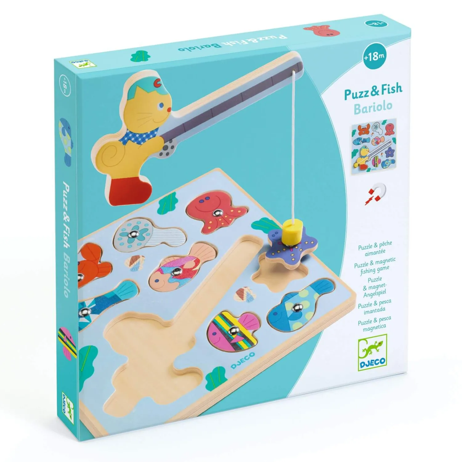 Djeco Drewniana układanka 2w1 PUZZ & FISH BARIOLO