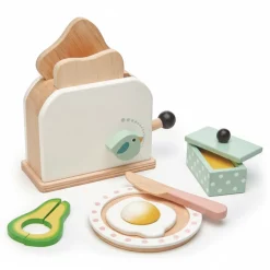 Tender Leaf Toys Drewniany toster z zestawem śniadaniowym, Mini Chef