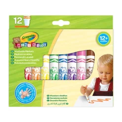 Crayola Flamastry zmywalne z płaską końcówką odporną na nacisk Mini Kids, 12szt.