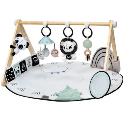 Dzieci Tiny Love Gimnastyka, mata edukacyjna z drewnianym stojakiem Decor Luxe - czarno-biała