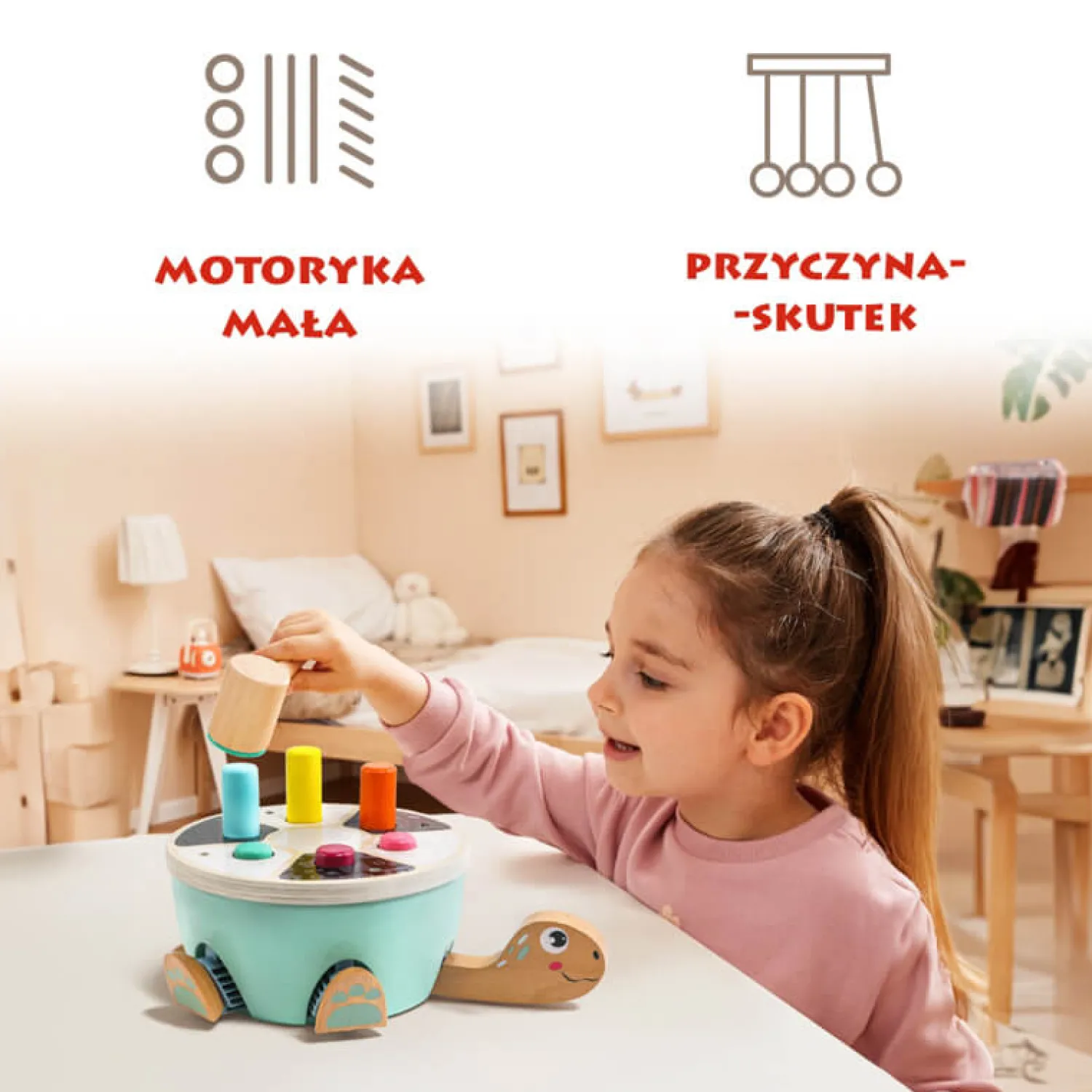 TOPBRIGHT Gra motoryczna Żółw, drewniana wbijanka, 18m+