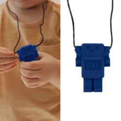 Jellystone Gryzak terapeutyczny, antystresowy naszyjnik MEDIUM Robot - School Blue