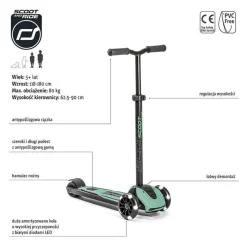 Scootandride Highwaykick 5 LED Hulajnoga trójkołowa balansowa ze świecącymi kółkami 5+ Forest