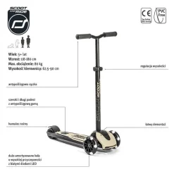 Scootandride Highwaykick 5 LED Hulajnoga trójkołowa balansowa ze świecącymi kółkami 5+ Ash