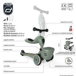 Scootandride Highwaykick 1 Lifestyle 2w1 Jeździk i hulajnoga z zamykanym schowkiem 1-5 lat Green Lines