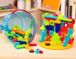 B.Toys Jungle Adventure Bucket - klocki jeżyki w wiadrze - zestaw DŻUNGLA, 128 elementów