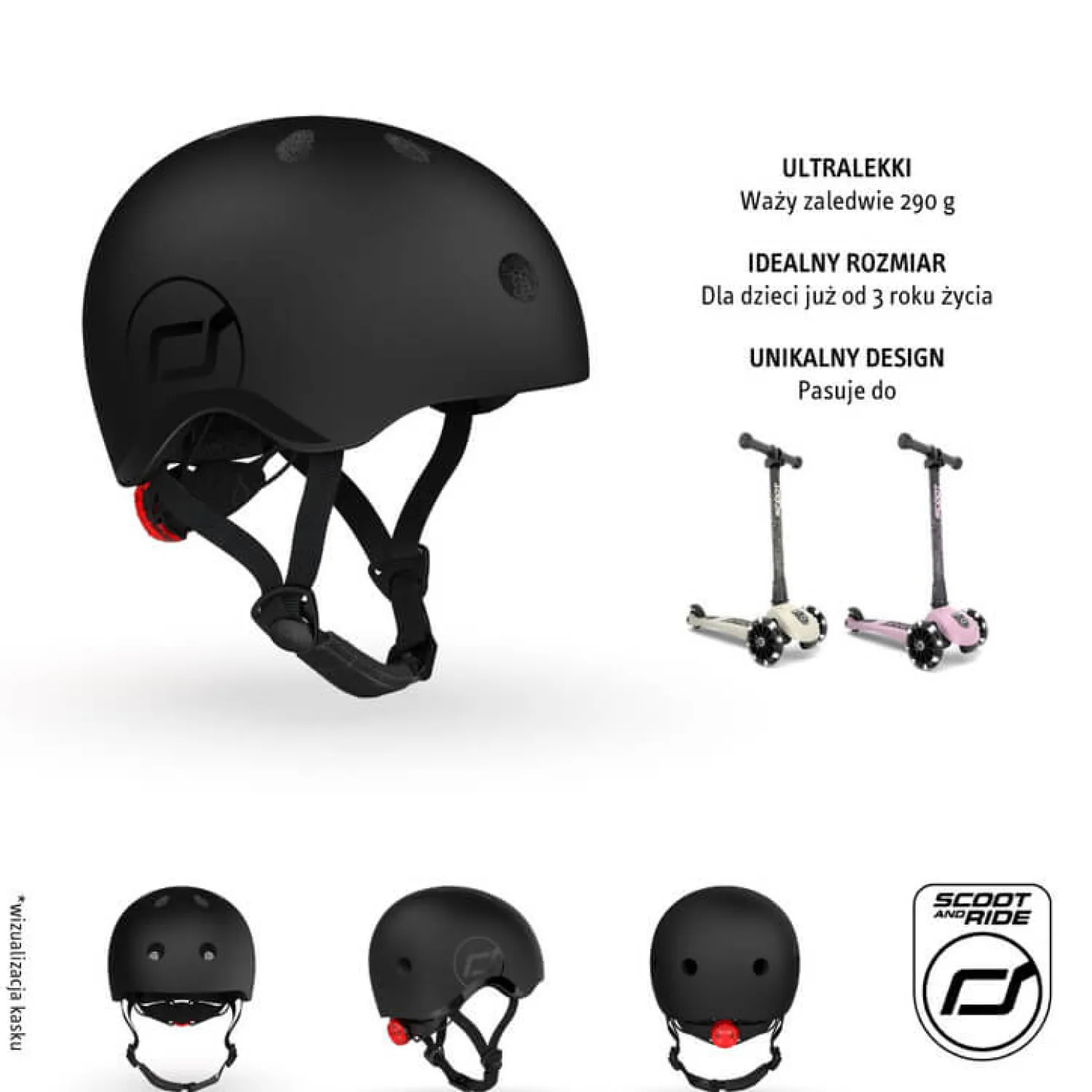 Dzieci Scootandride Kask S-M dla dzieci 3+ Black