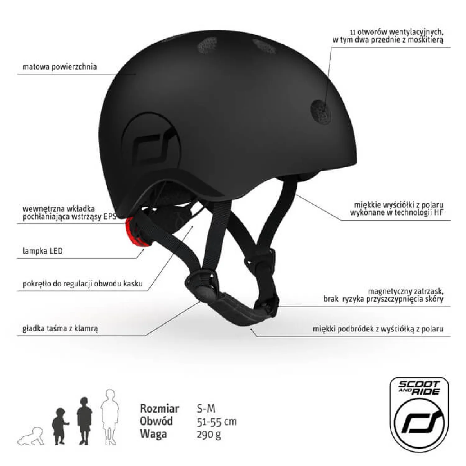 Dzieci Scootandride Kask S-M dla dzieci 3+ Black