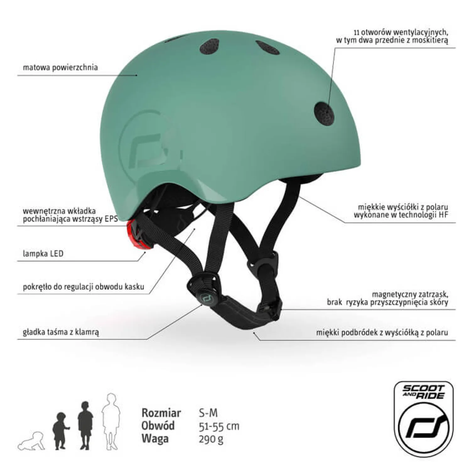 Dzieci Scootandride Kask S-M dla dzieci 3+ Forest