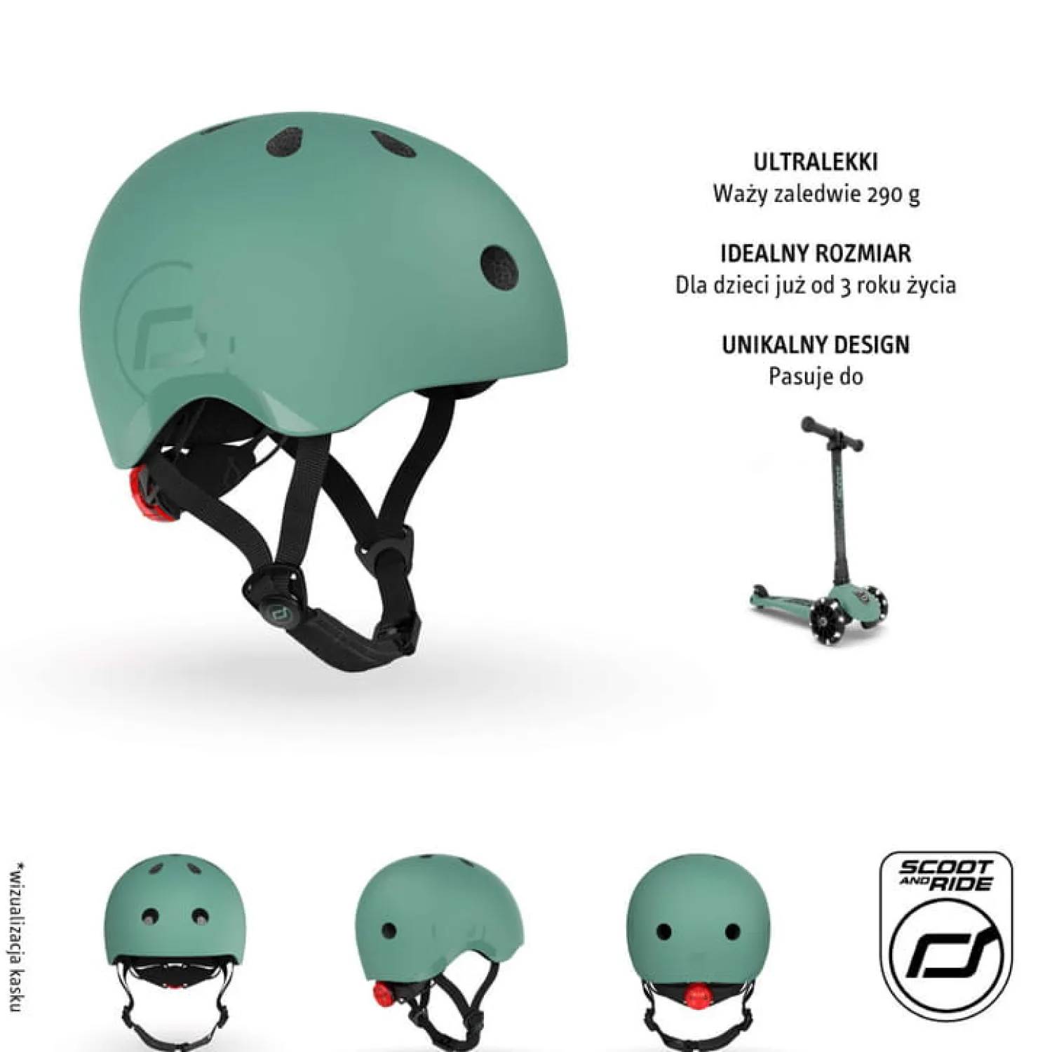 Dzieci Scootandride Kask S-M dla dzieci 3+ Forest