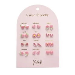 Yuko B. Kolczyki „ROK POEZJI” - Różowe, 12 par