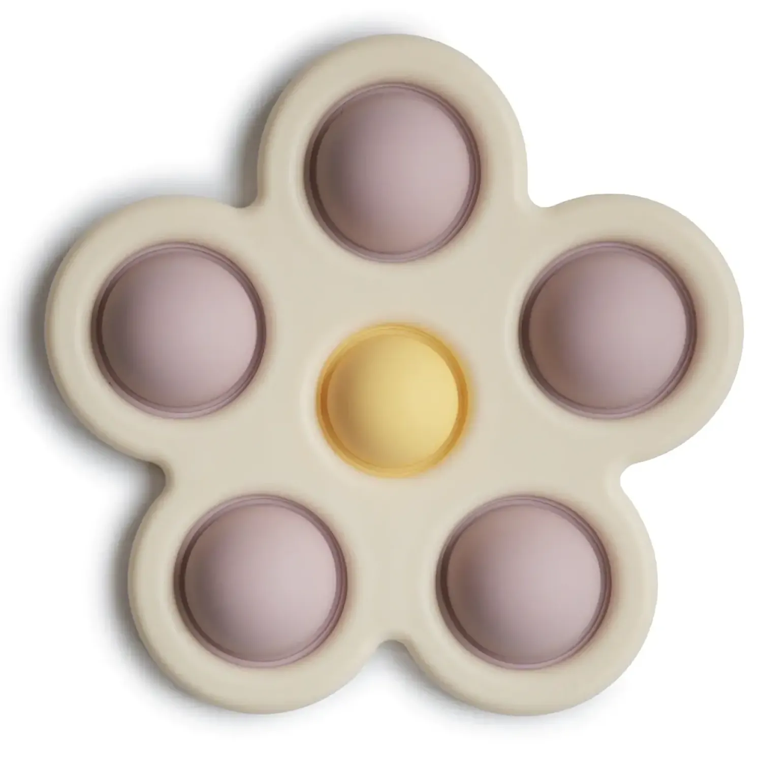 Mushie Kwiatek Press Toy - lilac, pale daffodil, ivory