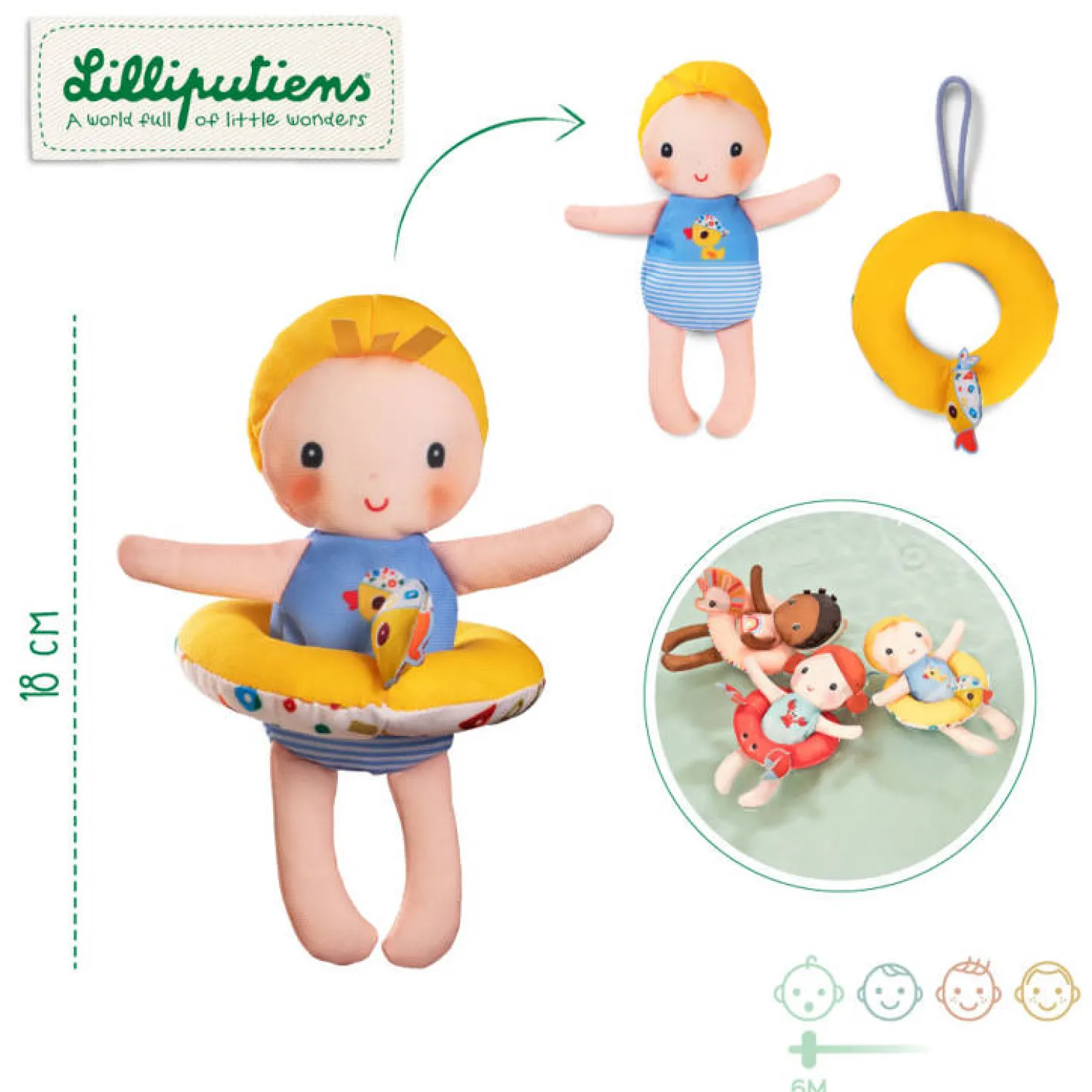 Lilliputiens Laleczka do kąpieli Gaspard 6 m+