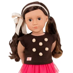 OurGeneration Lalka AVIA 46cm - Brunetka w bluzce z pomponikami