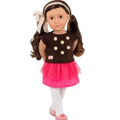 OurGeneration Lalka AVIA 46cm - Brunetka w bluzce z pomponikami