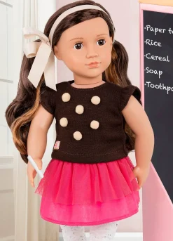 OurGeneration Lalka AVIA 46cm - Brunetka w bluzce z pomponikami