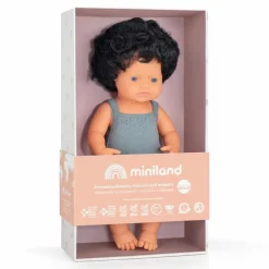 Miniland Lalka chłopiec Europejczyk Colourful Edition - Czarne Kręcone Włosy, 38cm