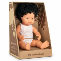 Miniland Lalka chłopiec Europejczyk czarne kręcone włosy 38cm Doll