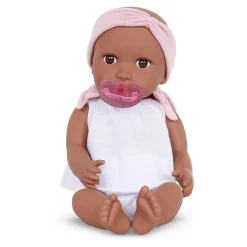 LullaBaby Lalka niemowlę ze smoczkiem, w dwuczęściowym ubranku i opasce, afrykanka