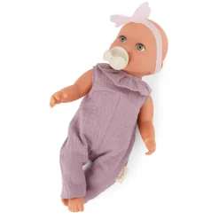 LullaBaby Lalka niemowlę ze smoczkiem, w muślinowym ubranku i opasce, dwubarwne tęczówki
