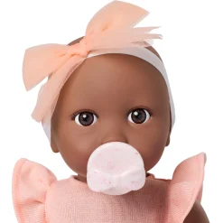 LullaBaby Lalka niemowlę ze smoczkiem, w sukience i opasce, wersja brzoskwiniowa
