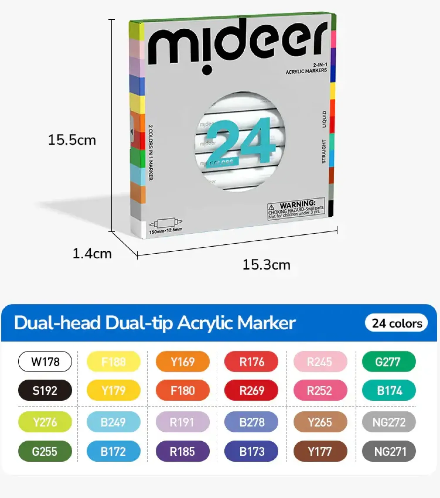 Mideer Markery akrylowe dwustronne 2w1 - 24 kolory