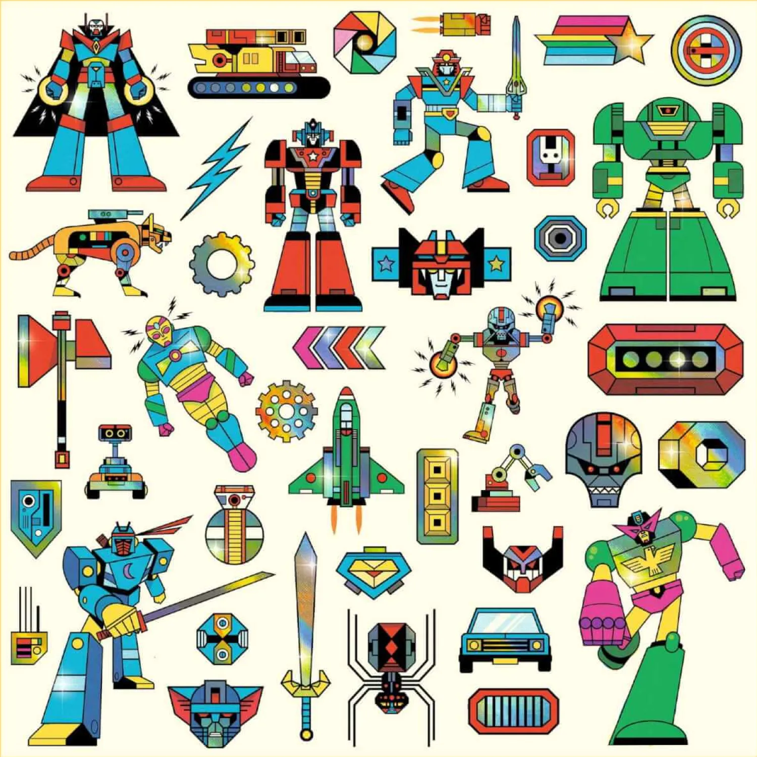 Djeco Metaliczne naklejki ROBOTY