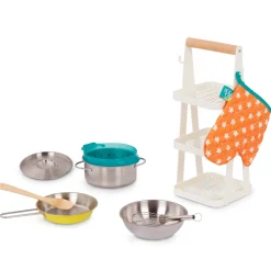 B.Toys Mini Chef - Pot-n-Pan Playset - zestaw realistycznych naczyń i przyborów kuchennych ze stojakiem