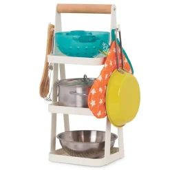 B.Toys Mini Chef - Pot-n-Pan Playset - zestaw realistycznych naczyń i przyborów kuchennych ze stojakiem