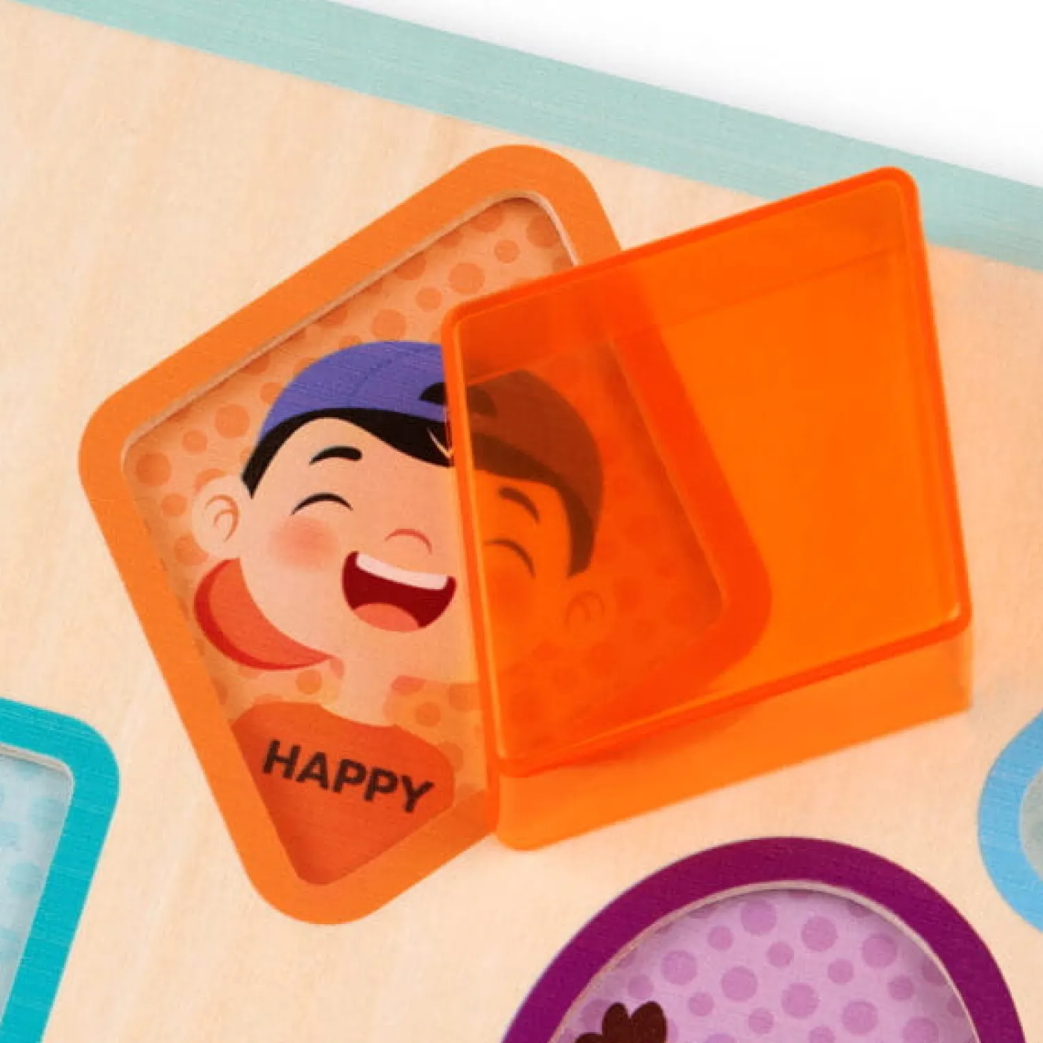 B.Toys Peek & Explore - Shapes & Emotions : drewniana układanka kształty i emocje z kolorowym filtrem