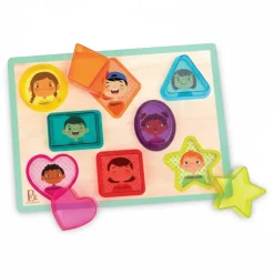 B.Toys Peek & Explore - Shapes & Emotions : drewniana układanka kształty i emocje z kolorowym filtrem
