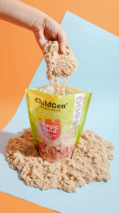 ChildGen Piasek kinetyczny, 100% NATURALNY SKŁAD - zapach brzoskwiniowy, opakowanie re-fill uzupełniające, 907g