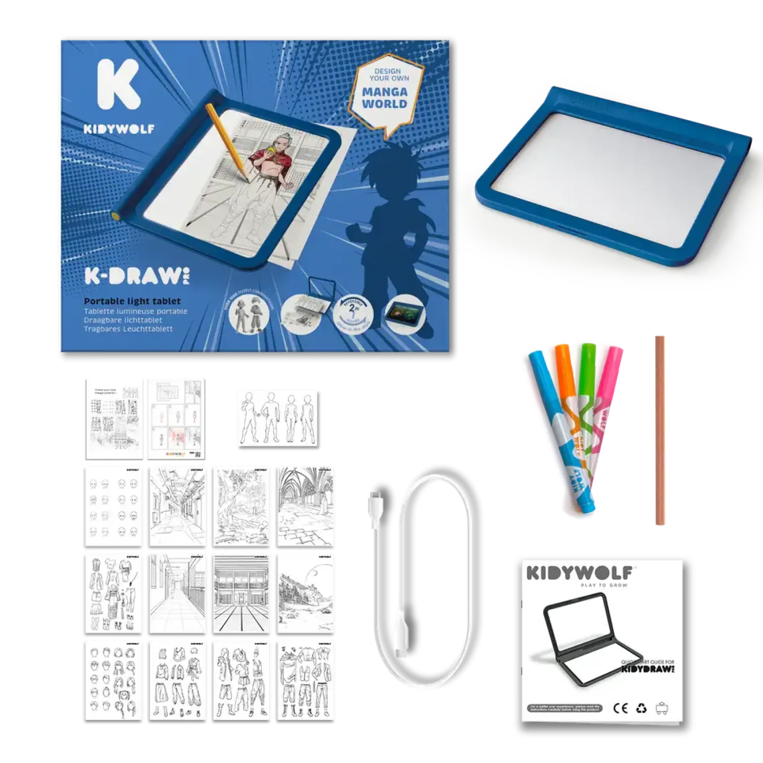 Kidywolf Podświetlany tablet do nauki pisania i rysowania KIDYDRAW-PRO - niebieski