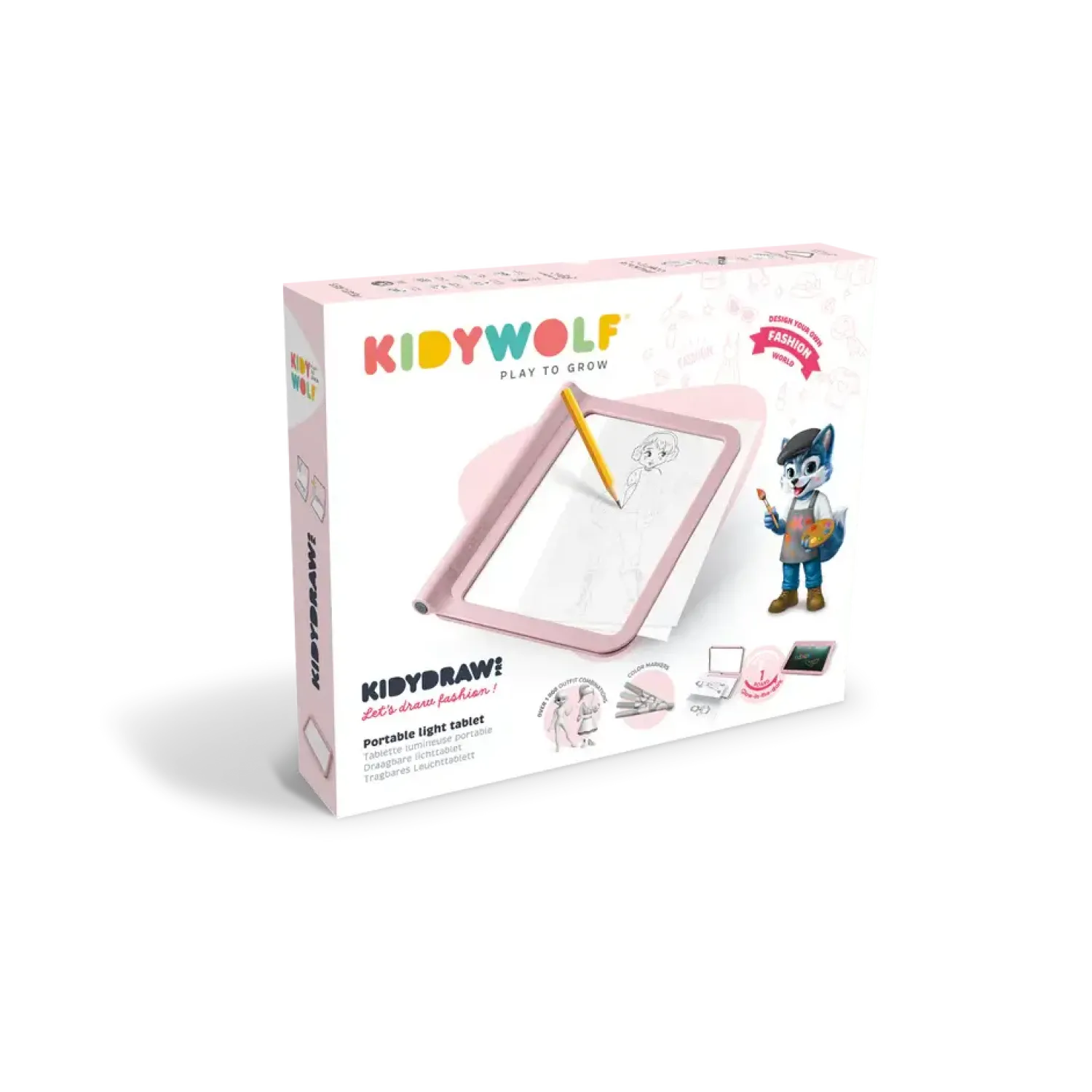 Kidywolf Podświetlany tablet do nauki pisania i rysowania KIDYDRAW-PRO - różowy