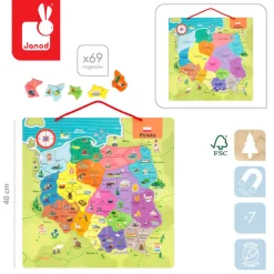 Janod Puzzle magnetyczne Mapa Polski 69 magnesów 7+