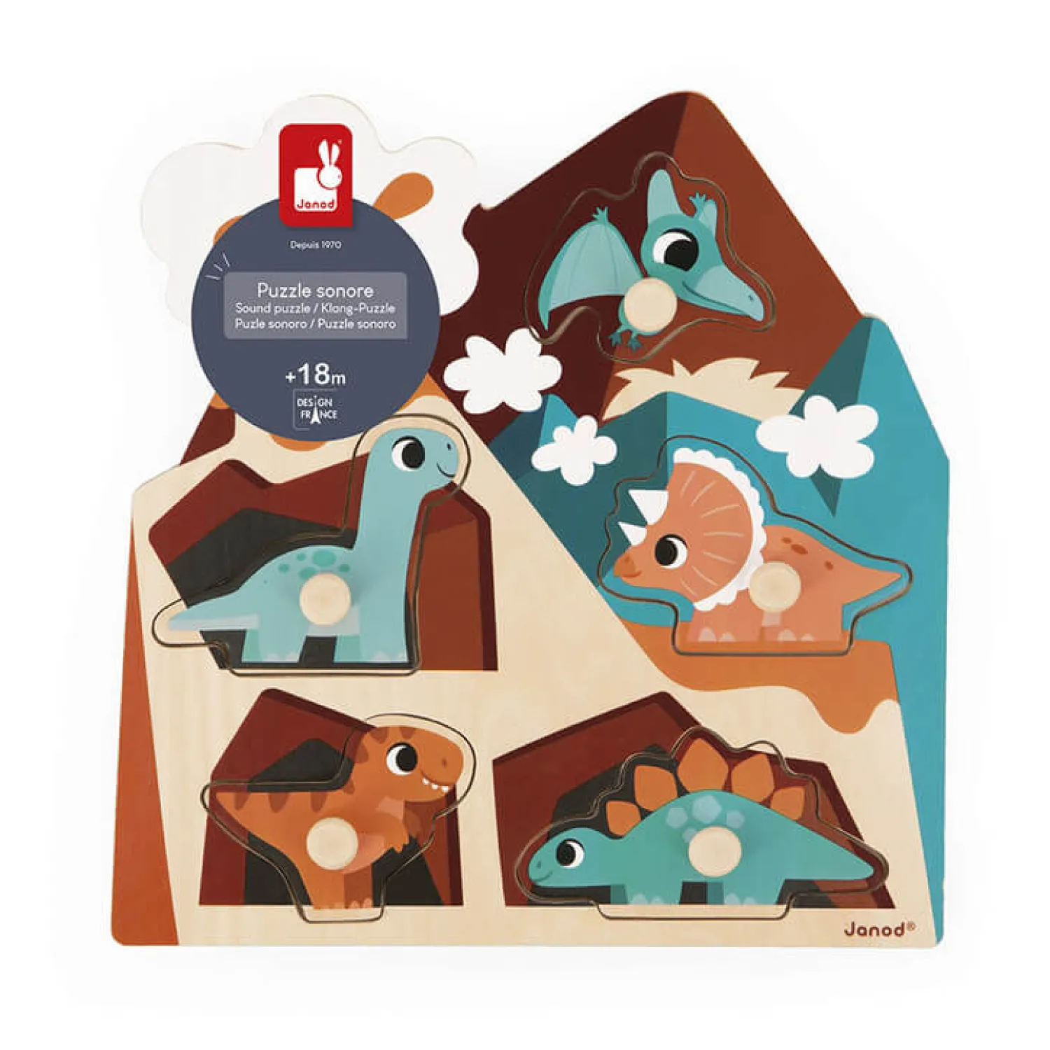 Janod Puzzle muzyczne Dinozaury 18m+