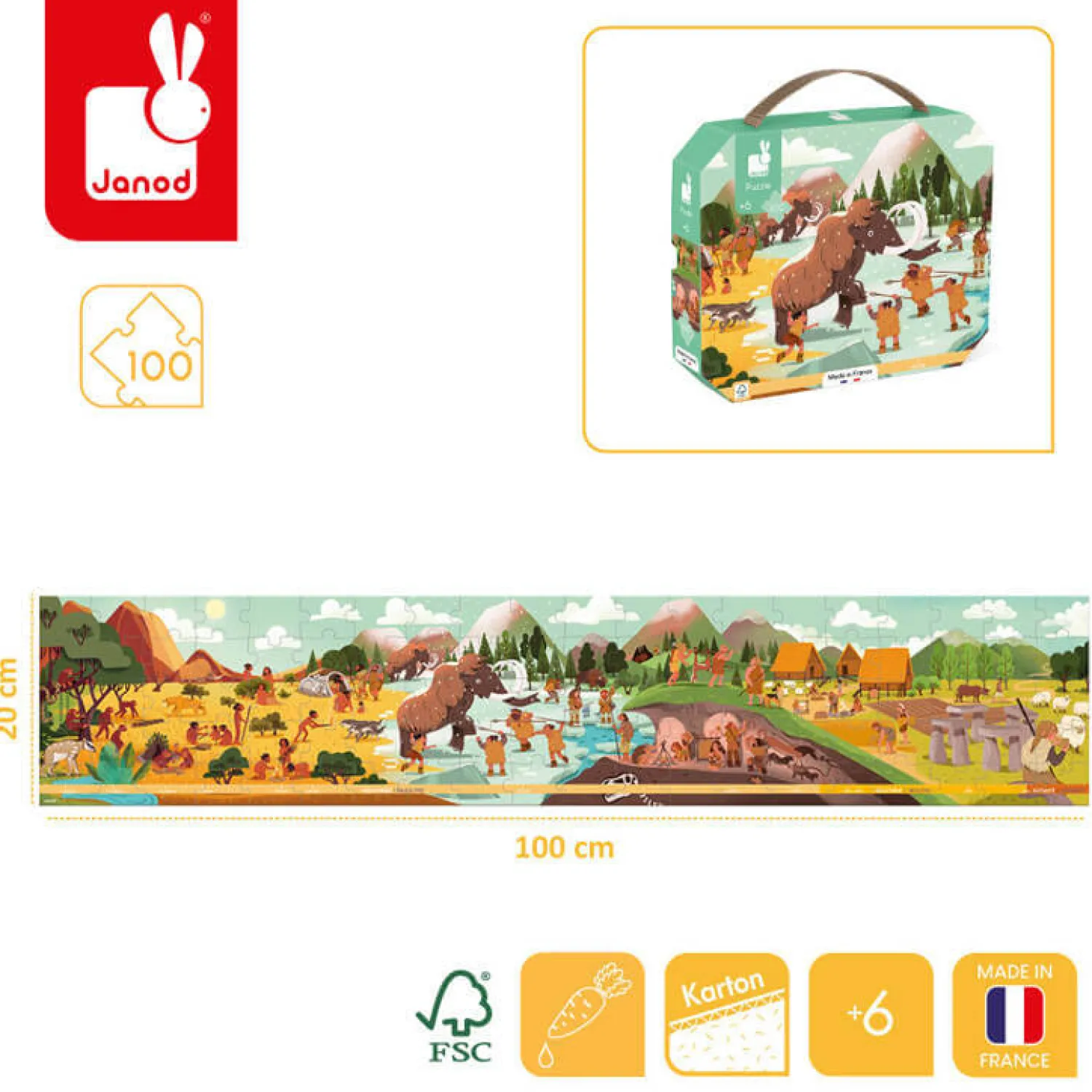 Janod Puzzle panoramiczne w walizce Prehistoria 100 elementów