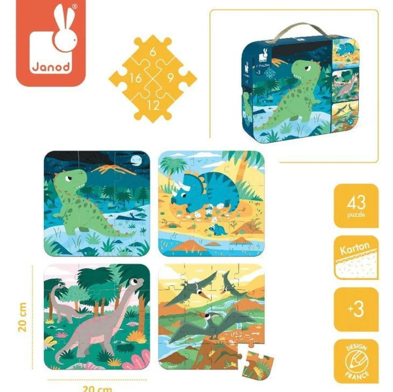 Janod Puzzle progresywne Dinozaury - 4 układanki 3+