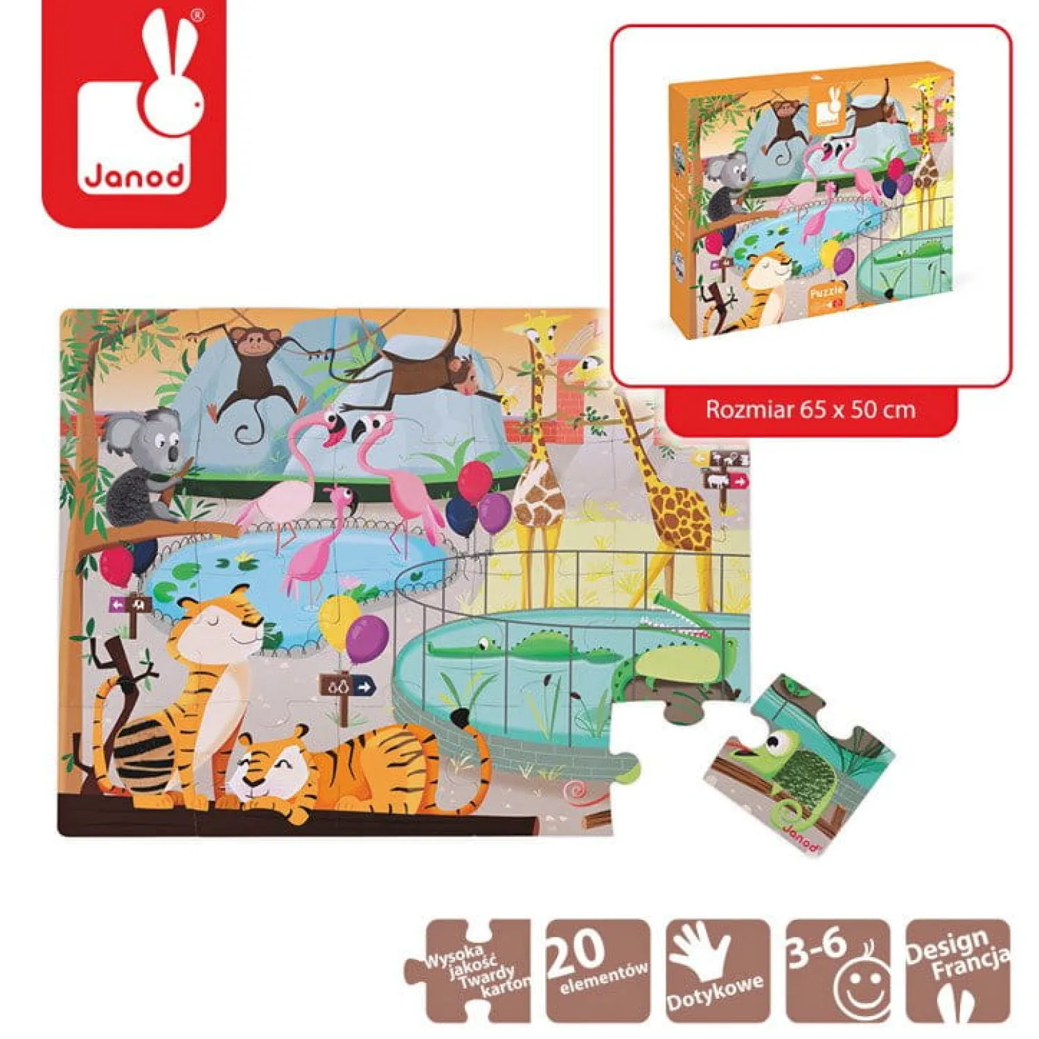 Janod Puzzle sensoryczne 20 elementów Wycieczka do zoo