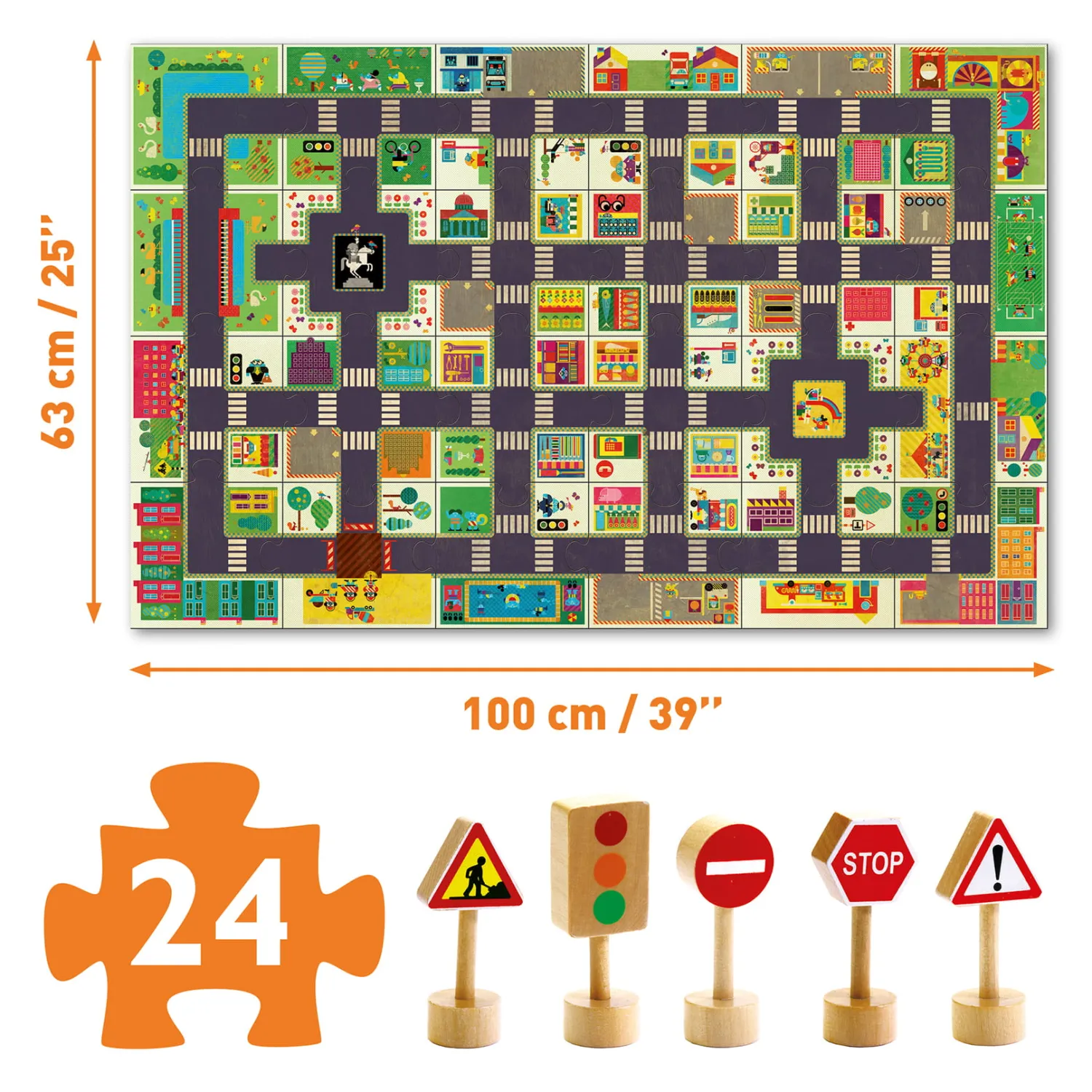 Djeco Puzzle ulice w mieście ze znakami drogowymi