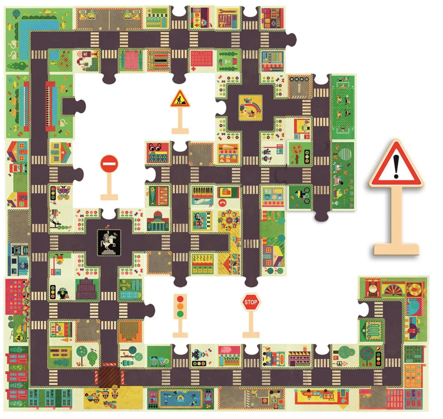 Djeco Puzzle ulice w mieście ze znakami drogowymi